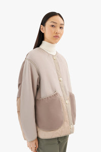 Wool Patchwork Cropped Quilt Jacket - Taupe / White