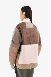 Wool Patchwork Cropped Quilt Jacket - Taupe / White