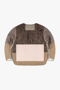 Wool Patchwork Cropped Quilt Jacket - Taupe / White