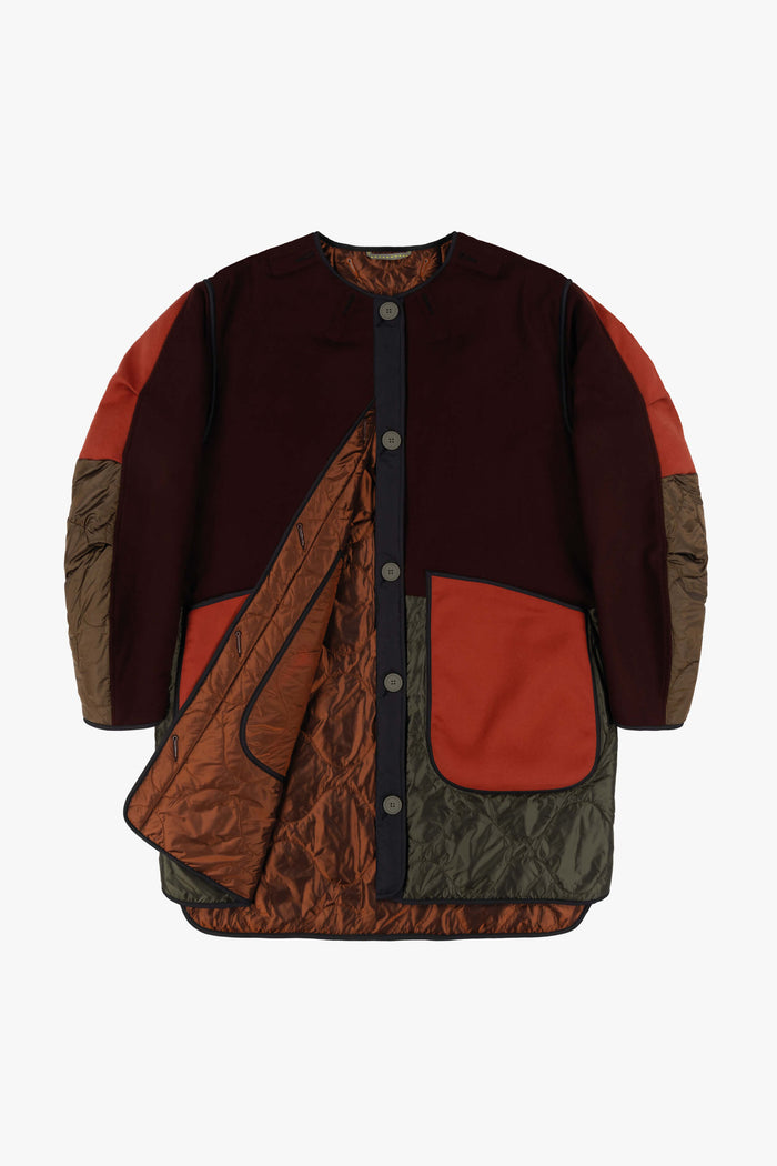 Wool Patchwork Signature Quilt Jacket - Wine / Amber