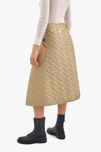 Wool & Satin Quilt Skirt - Camel / Taupe