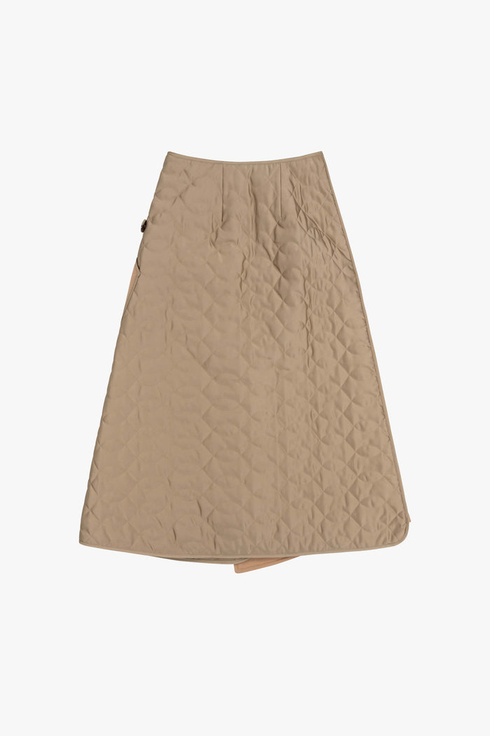 Wool & Satin Quilt Skirt - Camel / Taupe