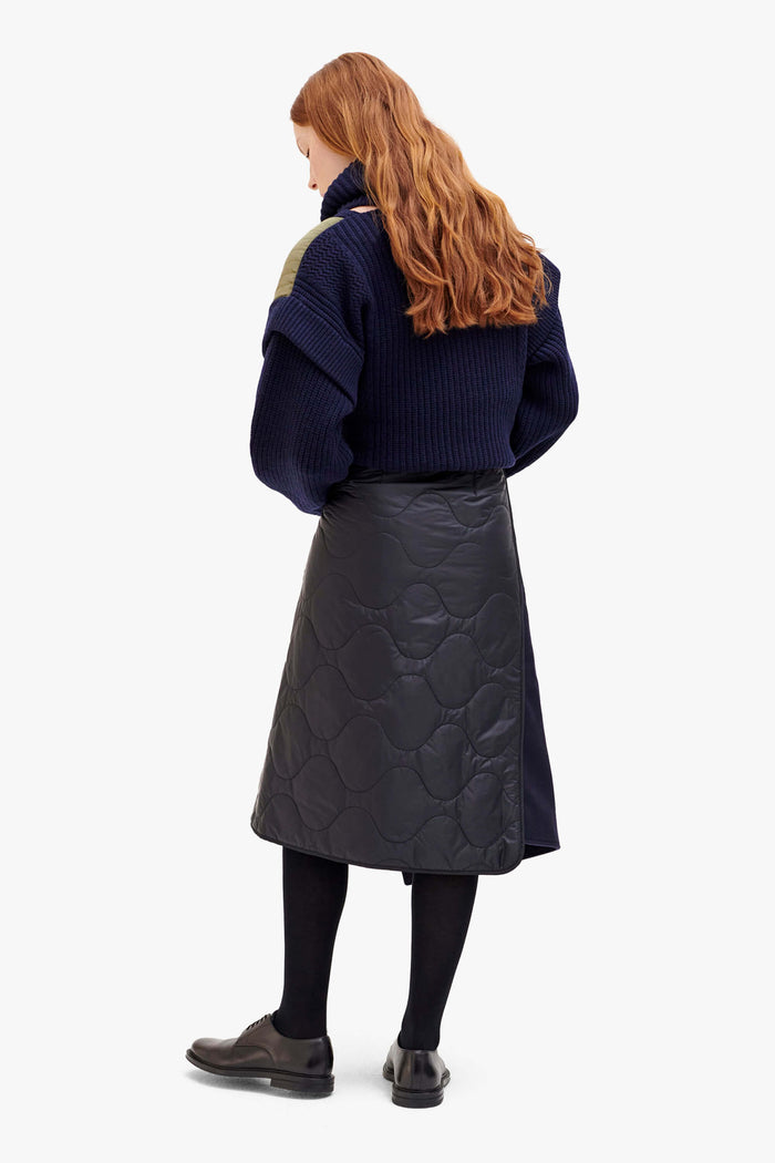 Wool Quilt Skirt - Navy / Black