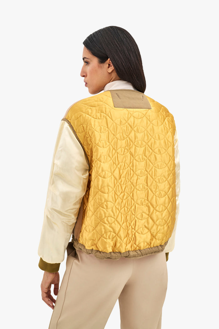 Wool Varsity Quilt Jacket - Camel & Gold / Khaki & Clementine