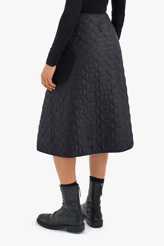 Wool & Satin Quilt Skirt - Black / Black