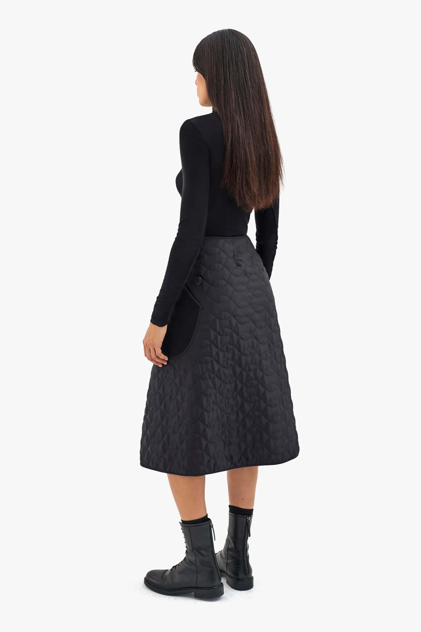 Wool & Satin Quilt Skirt - Black / Black