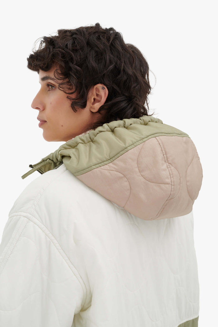 Elements Quilt Zip Hood - Pale Sage / White