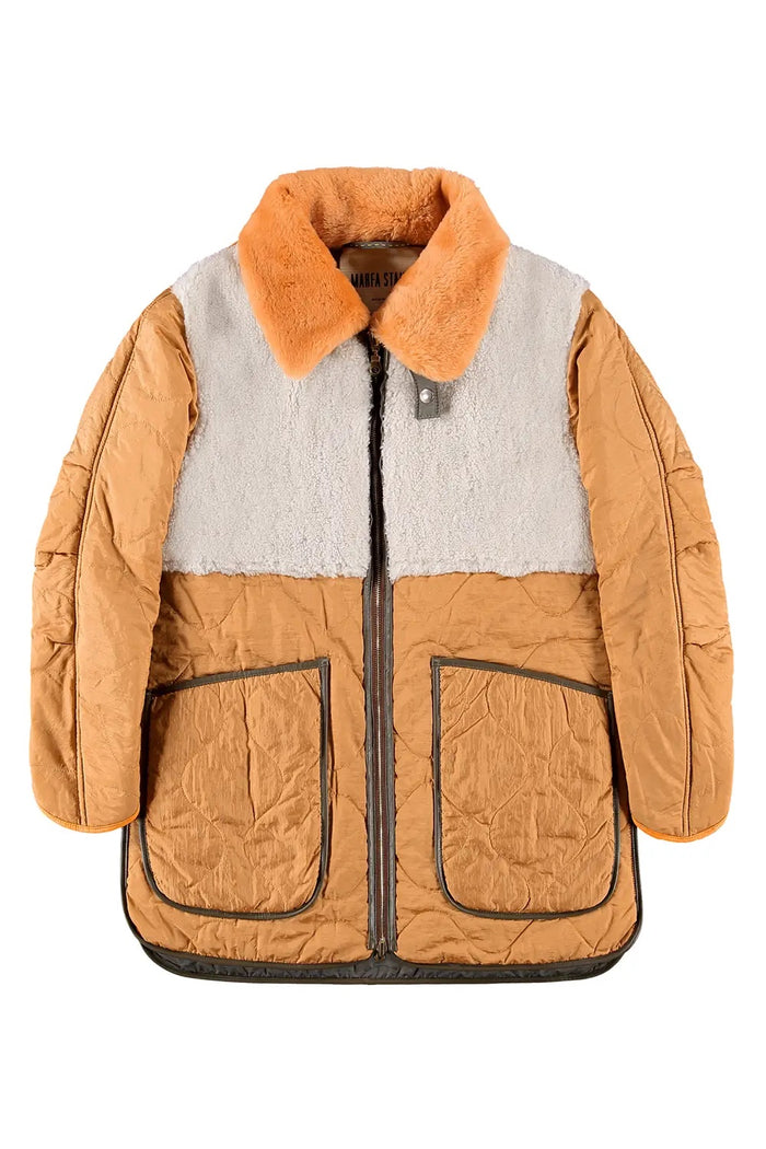 Aviator Quilted Jacket, Debbie Major - Dark Olive / Burnt Orange