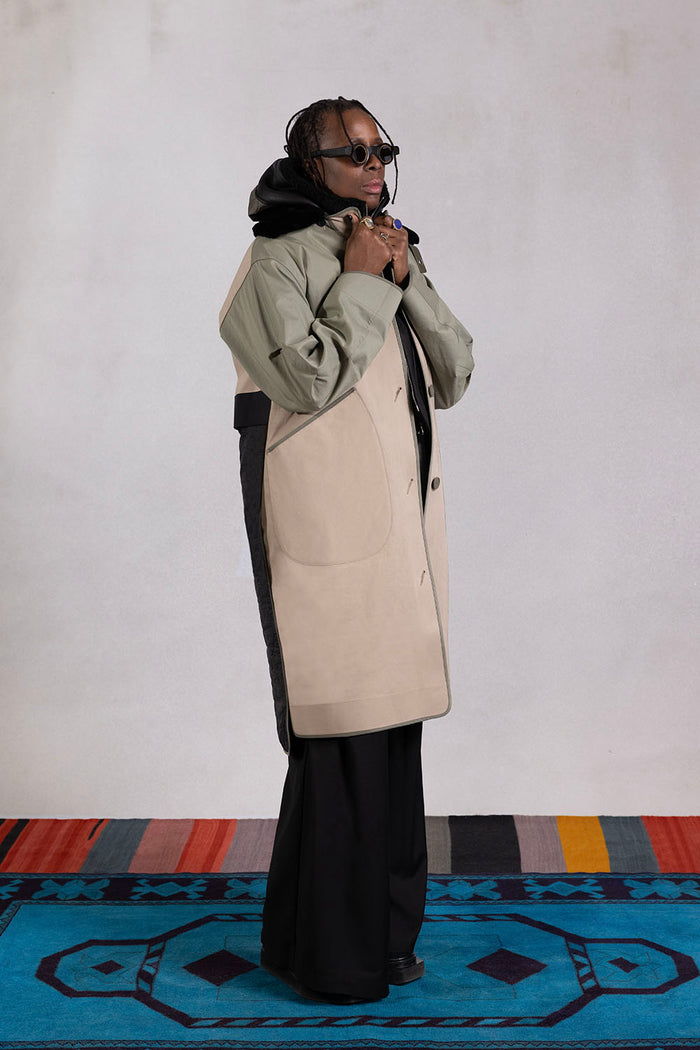 Bonded Patchwork Raincoat x Mickalene Thomas - Sage / Navy